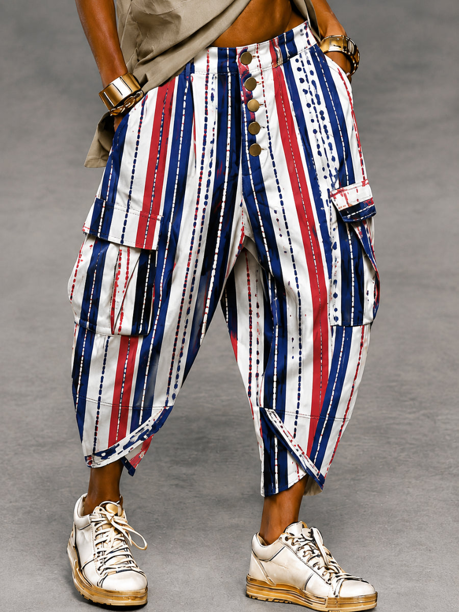 Men's Retro Art Print Casual Cargo Pants